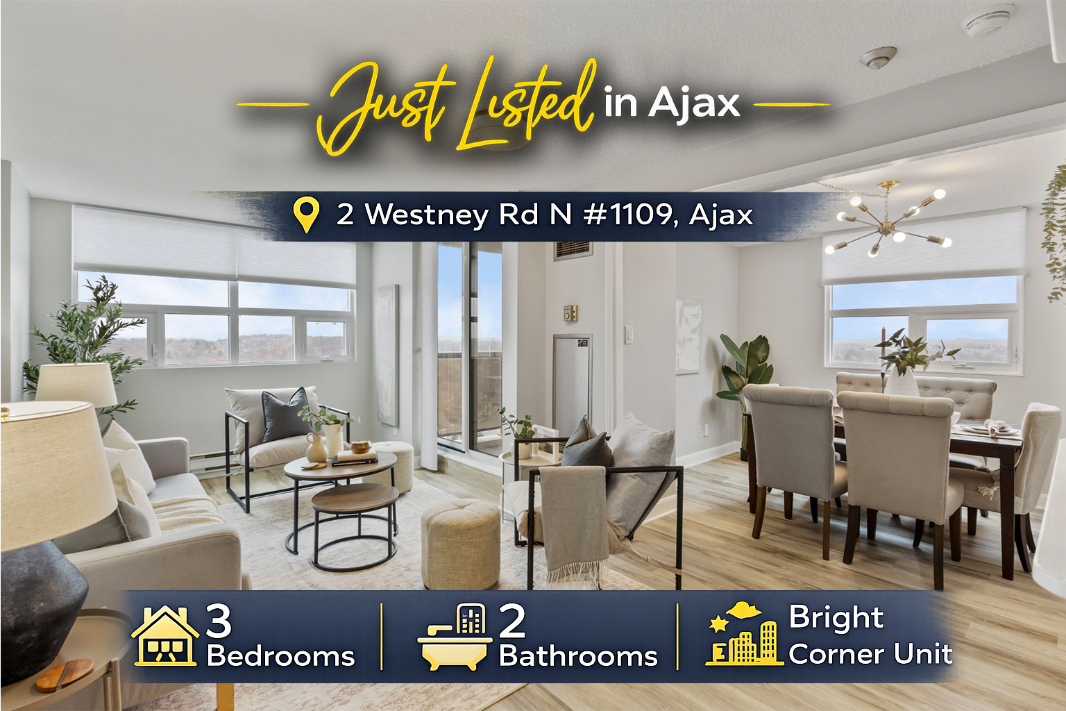 Just Listed in Ajax, Rare 3-Bedroom Corner Condo with Stunning Views