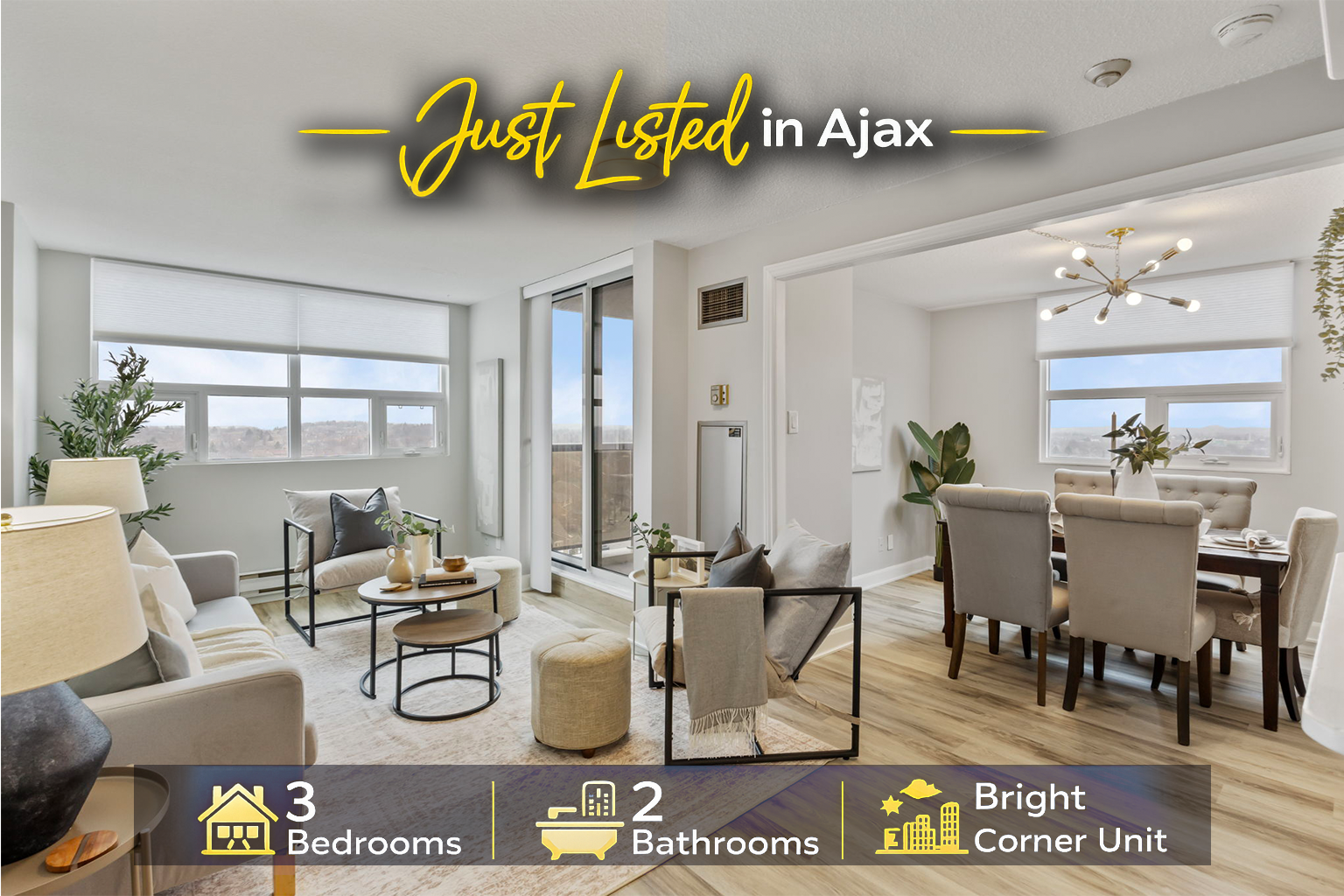 Just Listed in Ajax, Rare 3-Bedroom Corner Condo with Stunning Views